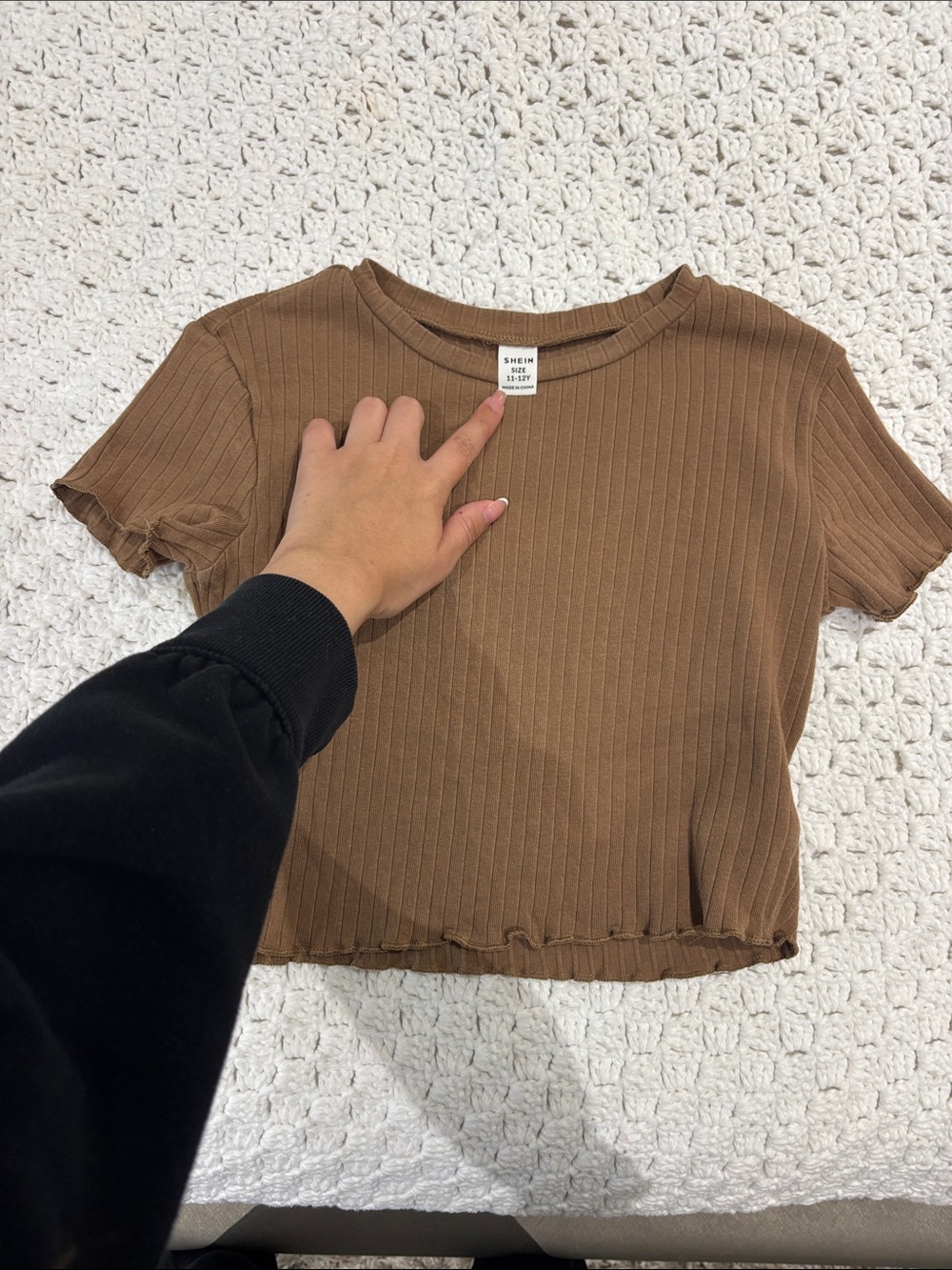 SHEIN Brown Ribbed Lettuce-Hem Crop Top